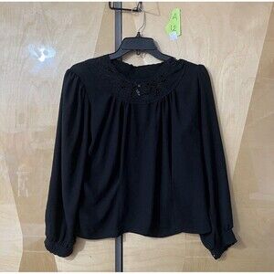 Caracol Yoshimura Womens Blouse M Medium Black Long Sleeve Button Up Back